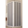 [Kód: 104001] Čtvercový sprchový kout Flex Giove New 100x100 cm zavírání do středu detail bílého rámu a transparentních PVC lamel.