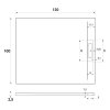 Technický výkres sprchové vaničky Nilo gris s rozměry 120x100 cm, výškou 2,5 cm a kótovaným umíštěním odtokového žlábku.