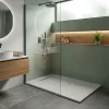 Světlá moderní koupelna s bílou sprchovou vaničkou Nilo blanco 120x90 v proskleném walk-in koutu