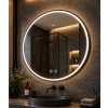 Designové kulaté LED zrcadlo Deira 100 cm v černé kartáčované úpravě nad umyvadlem