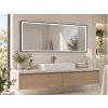 [Kód: MFA14600H] Široké LED zrcadlo 140x60 cm s matným černým hliníkovým rámem zavěšené v moderní koupelně.