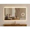 [Kód: MLS6510MA-TIME] Ploché LED zrcadlo Besteco Bright Time 100x65 cm detail integrované kosmetické lupy, digitálních hodin a nastavení barev světla.