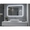 Koupelnové LED zrcadlo BESTECO Bright Time 100x65 cm se studeným bílým podsvícením, integrovanou 5x lupou a digitálními hodinami