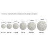 Srovnávací diagram velikostí kulatých hlavových sprch od průměru 150 mm do 500 mm