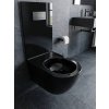 [Kód: BE2376B] Závěsné WC BESTECO Boch 37x55 cm černá sanitární keramika detail hladkého designu a Soft-Close sedátka.
