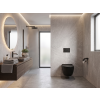 [Kód: 2376-U18] Závěsné WC BESTECO Arco černá matná Rimless 36x55 cm detail bezokrajové mísy a duroplastového Soft-Close sedátka.